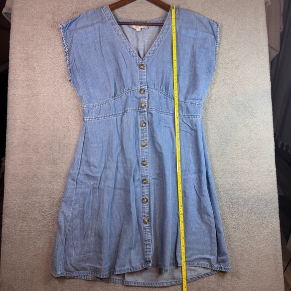 Loft Blue Denim, V Neck, Button Down, A-Line Dress, Size 14 - Picture 9 of 16